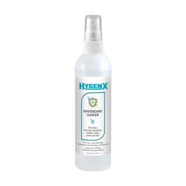 HygenX Whiteboard Cleaner spray bottle, 8 oz, removes ghosting and dirt for classroom use, ideal for education environments.